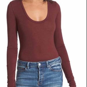 Free People Body Suit Scoop Neck Wine